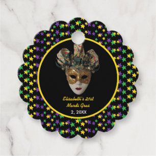 Étiquettes Cadeau Mardi Gras Masque 21e fête d'anniversaire
