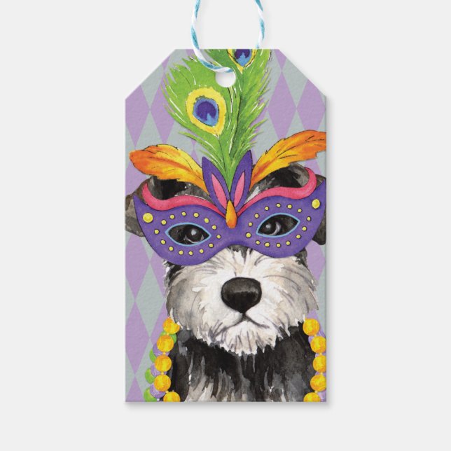 Étiquettes-cadeau Mardi Gras Mini Schnauzer (Devant)