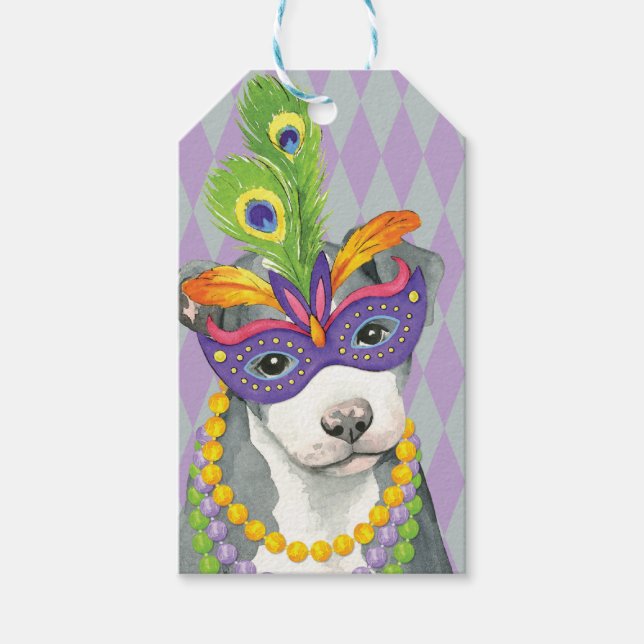 Étiquettes-cadeau Mardi Gras Pit Bull (Devant)