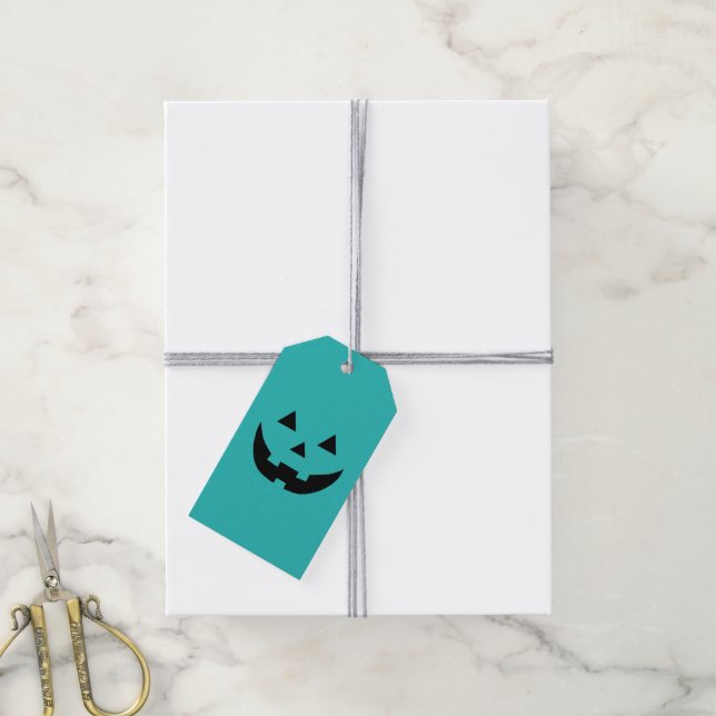 Étiquettes-cadeau Mare turquoise Jack-o'-lantern citrouille face Hal (Avec de la ficelle)