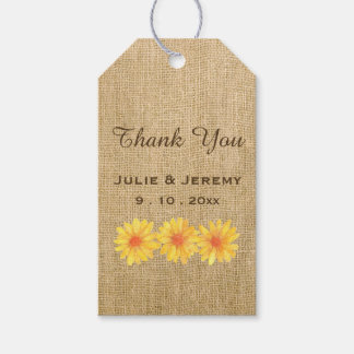 Étiquettes-cadeau Marguerites jaunes sur Burlap