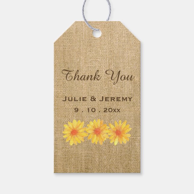 Étiquettes-cadeau Marguerites jaunes sur Burlap (Devant)