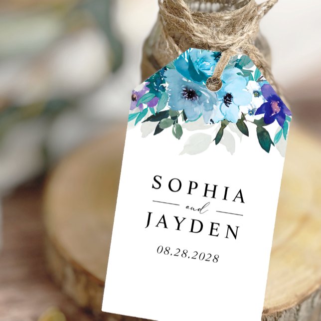Étiquettes-cadeau Mariage à fleurs bleu pourpre et somptueux (Créateur téléchargé)