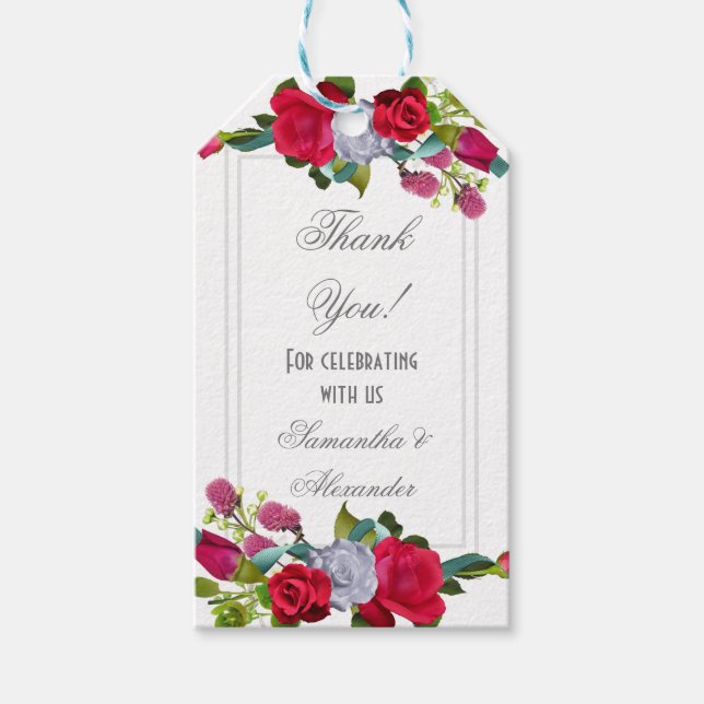 Étiquettes-cadeau Mariage à fleurs de rose rouge (Devant)