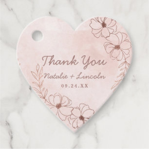 Étiquettes Cadeau Mariage à la frontière florale rose et Rose