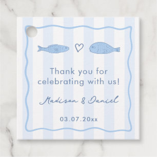 Étiquettes Cadeau Mariage à la Main Deux Moins de Poissons Mer Coupl