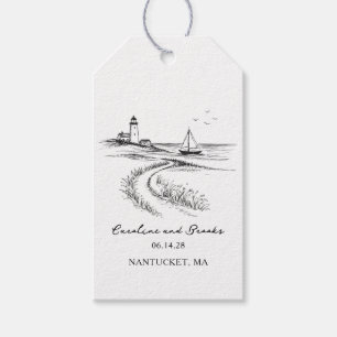Étiquettes-cadeau Mariage à la Main sur la Côte en Noir et Blanc