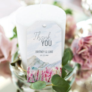 Étiquettes-cadeau Mariage à la montagne aquarelle prairie de fleurs