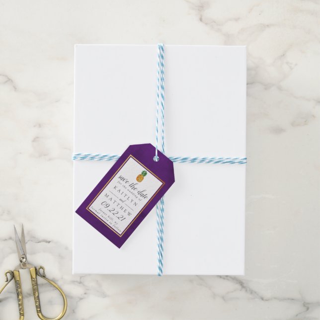 Étiquettes-cadeau Mariage À L'Ananas Tropical Enregistrer La Date Ba (Avec de laficelle)