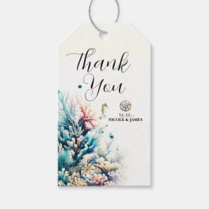 Étiquettes-cadeau Mariage à l'aquarelle Corail de mer Éclaboussure d