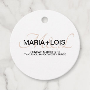 Étiquettes Cadeau Mariage à l'écriture moderne Monogrammé Noir et Ro