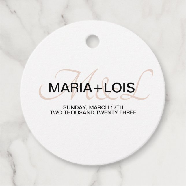 Étiquettes Cadeau Mariage à l'écriture moderne Monogrammé Noir et Ro (Devant)