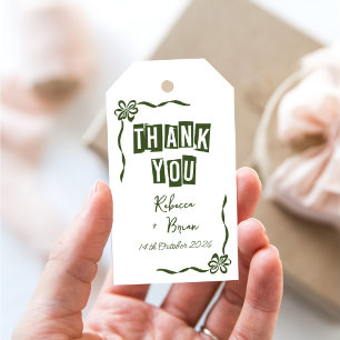 Étiquettes-cadeau Mariage à mâchoires à main verte et blanche