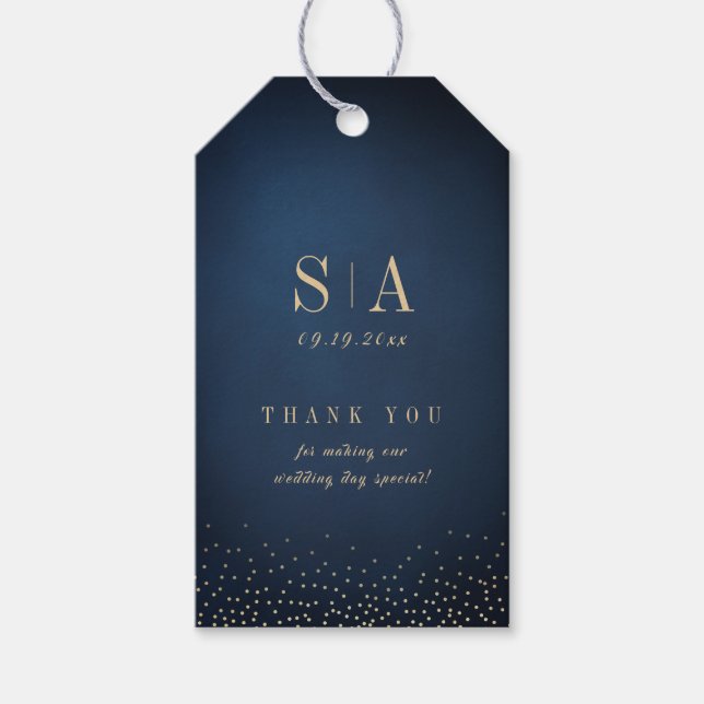 Étiquettes-cadeau Mariage à monogramme sophistiqué pailleté Navy & O (Devant)
