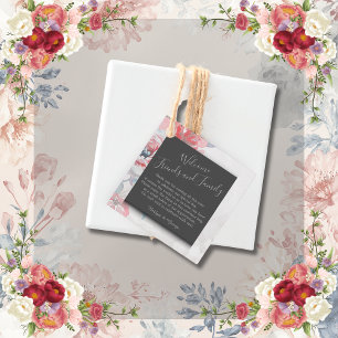 Étiquettes Cadeau mariage à rose floral onyx noir