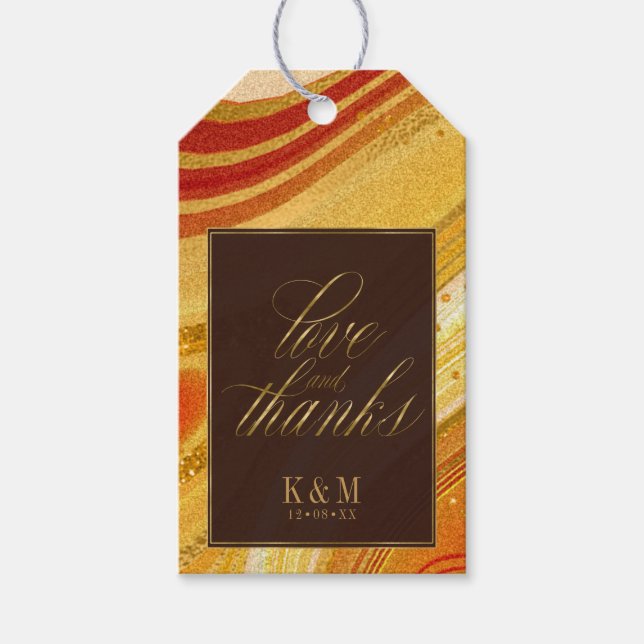 Étiquettes-cadeau Mariage Agate Abstrait Merci Hot Orange ID827 (Devant)