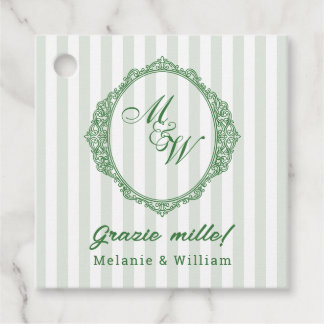 Étiquettes Cadeau Mariage Amalfi Coast Sage Stripe Monogramme