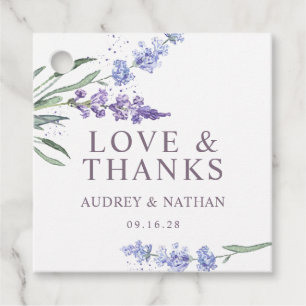 Étiquettes Cadeau Mariage Amour & Merci Floral Lavande Aquarelle