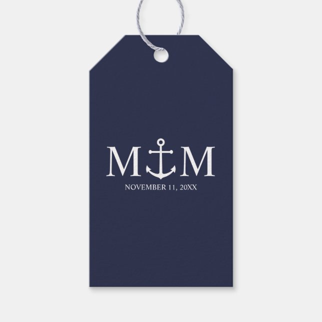 Étiquettes-cadeau Mariage Ancre bleu marine (Devant)