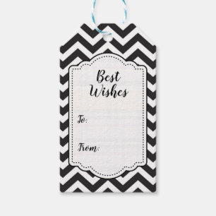 Étiquettes-cadeau Mariage Anniversaire Chevron Épais Noir & Blanc