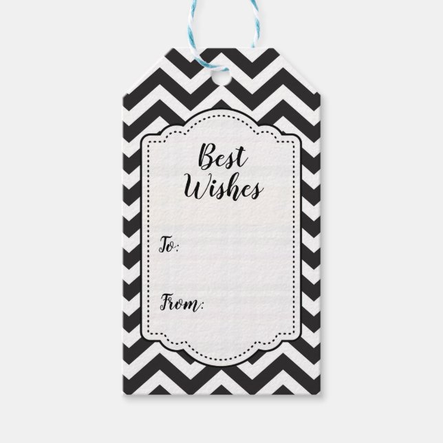 Étiquettes-cadeau Mariage Anniversaire Chevron Épais Noir & Blanc (Devant)