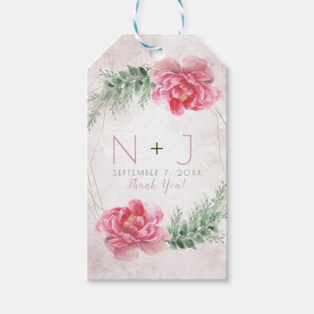 Étiquettes-cadeau Mariage Aquarelle Floral Rose Clair Végétal (Devant)