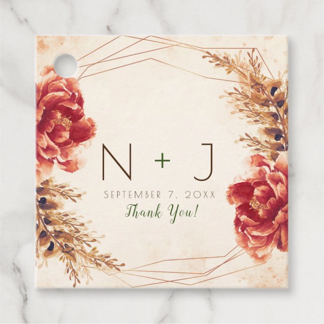 Étiquettes Cadeau Mariage Aquarelle Florale Automne Épices (Devant)