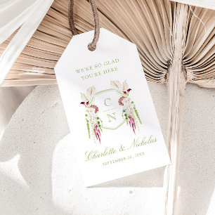 Étiquettes-cadeau Mariage Armoiries de monogramme floral en cascade