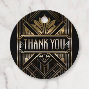 Étiquettes Cadeau Mariage Art Déco Luxe Noir et Or