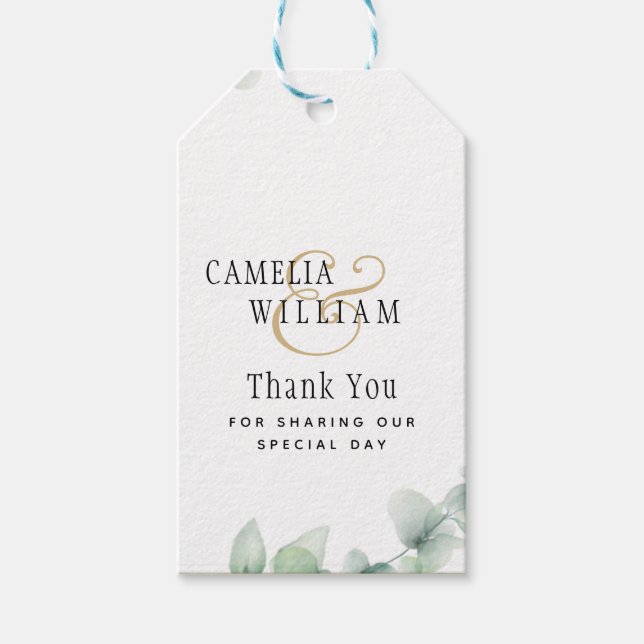 Étiquettes-cadeau Mariage au feuillage d'eucalyptus QR CODE Budget M (Devant)