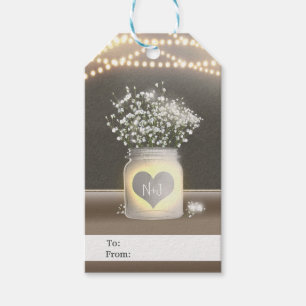 Étiquettes-cadeau Mariage au pot Mason lumineux en forme de cœur et 
