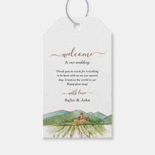 Étiquettes-cadeau Mariage au vignoble à l'aquarelle Bienvenue 