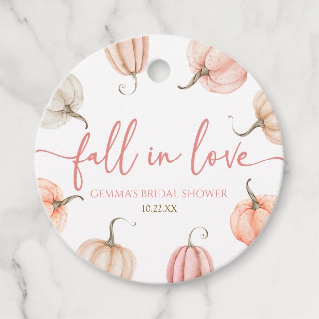 Étiquettes Cadeau Mariage automnal à thème citrouille rose (Devant)