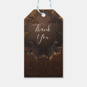 Étiquettes-cadeau Mariage Automne Vintage Feuilles Dorées Ornemental