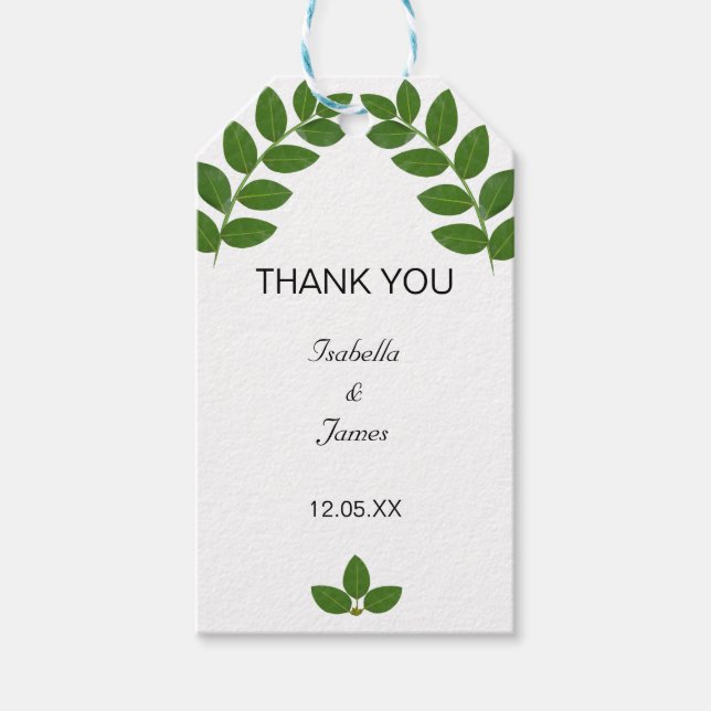 Étiquettes-cadeau Mariage aux feuilles de Laurier Vert (Devant)