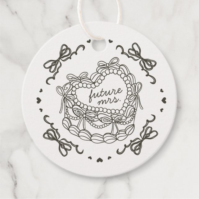 Étiquettes Cadeau Mariage Beige et Retro en Forme de Coeur à la Mode (Devant)