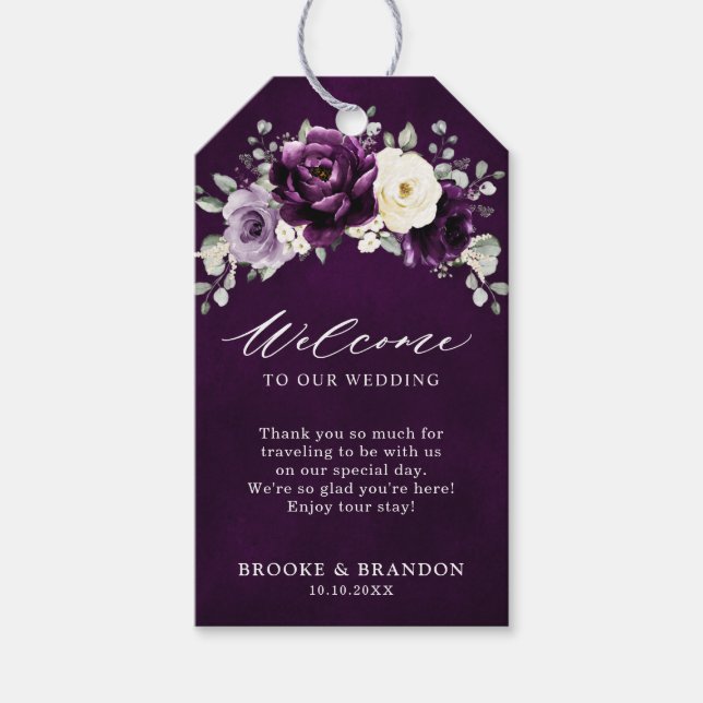 Étiquettes-cadeau Mariage blanc d'aubergine violet de prune ivoire B (Devant)