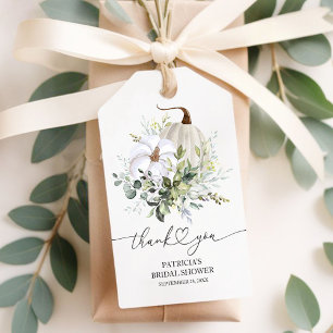 Étiquettes-cadeau Mariage Blanc de Citrouille et d'Eucalyptus en Aut