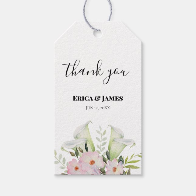 Étiquettes-cadeau Mariage blanc doux Calla Lily Rose Aquarelle (Devant)
