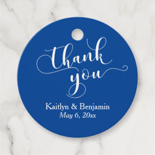 Étiquettes Cadeau Mariage blanc élégant sur Merci bleu profond