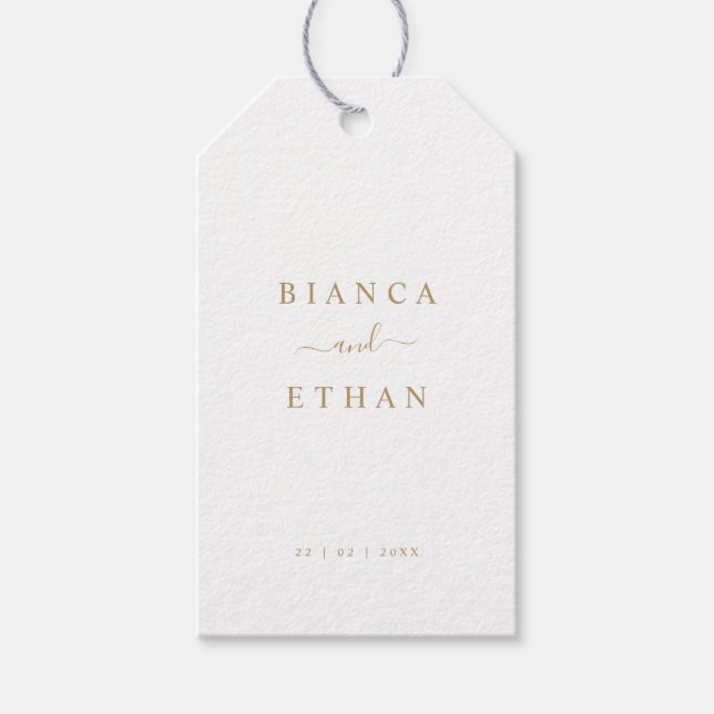Étiquettes-cadeau Mariage blanc et or simple (Devant)