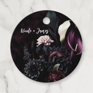 Étiquettes Cadeau Mariage Blanc Floral Romantique Sombre Humeur