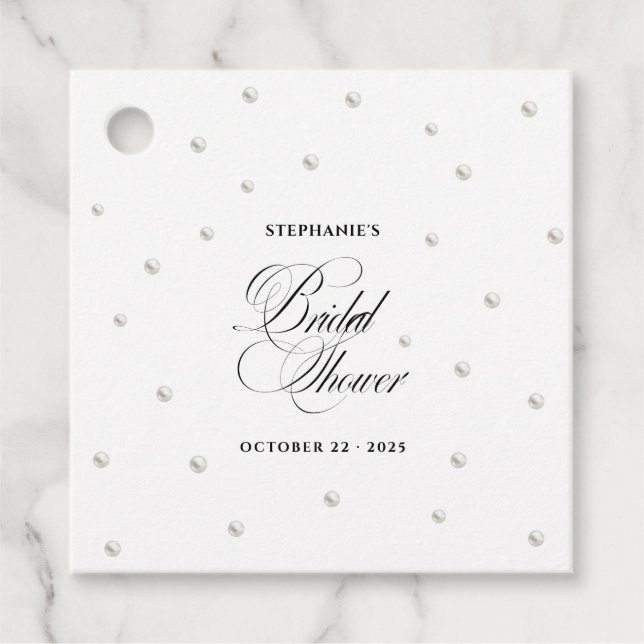 Étiquettes Cadeau Mariage Blanc Perles de Shower (Devant)