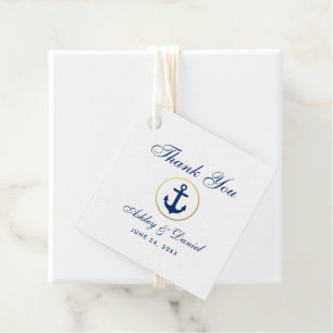Étiquettes Cadeau Mariage bleu Ancre Merci or 