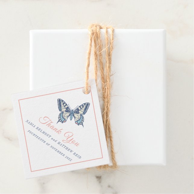 Étiquettes Cadeau Mariage bleu de corail à queue noire minimal merci (En situation)