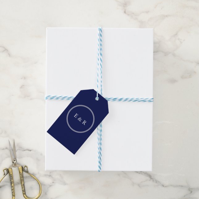 Étiquettes-cadeau Mariage bleu foncé classique (Avec de laficelle)