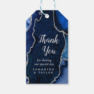 Étiquettes-cadeau Mariage bleu marine et argenté Merci