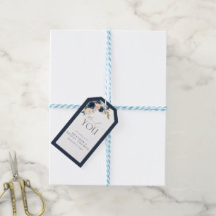 Étiquettes-cadeau Mariage Bleu Marine et Blush à Motifs Floraux Aqua