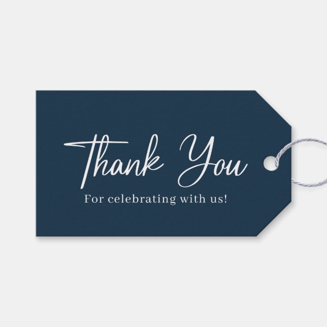 Étiquettes-cadeau Mariage bleu marine simple Merci (Devant (Horizontal))