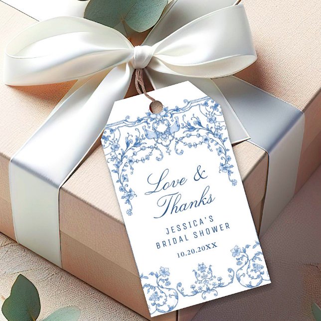 Étiquettes-cadeau Mariage Blue Victorien Orné avec Élégance Florale (Créateur téléchargé)